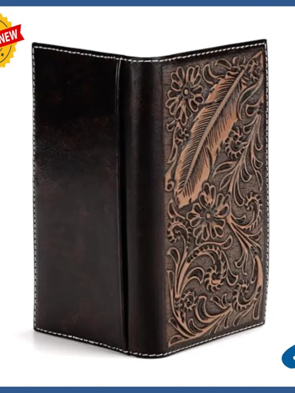 Genuine Leather Bifold Wallet with Feather Embossed Design